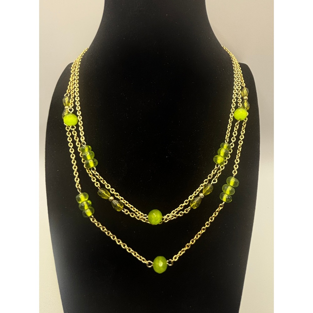 Sonoma Life Style Gold Tone Triple Layer Lime Green Beaded Necklace 16 Inch